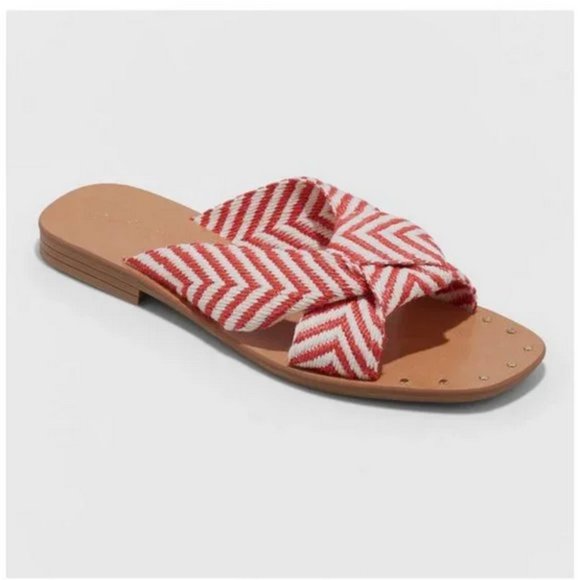 Women's Louise Chevron Print Knotted Slide Sandals - Universal Thread™ Red  8.5 - Picture 1 of 7